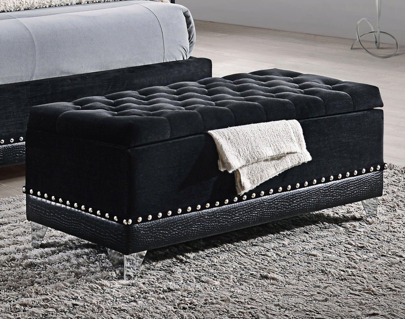Barzini Velvet Upholstered Tufted Storage Bench Black - 300644