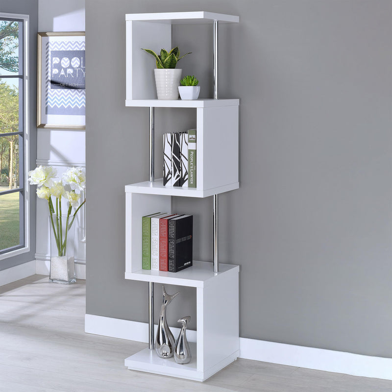 Baxter 67-inch 4-shelf Bookshelf White and Chrome - 801418
