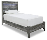 Baystorm Gray 2 Twin Panel Beds, 2 Mattresses, 2 Foundations, and Chest - B221B45