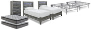 Baystorm Gray 2 Twin Panel Beds, 2 Mattresses, 2 Foundations, and Chest - B221B45