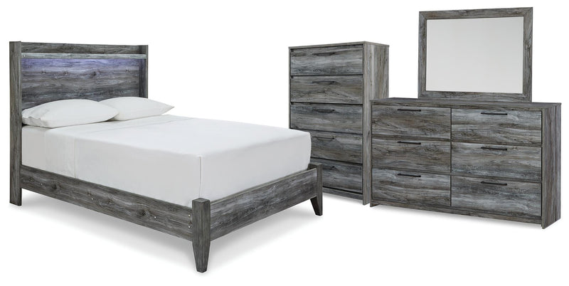 Baystorm Gray Full Panel Bed, Dresser, Mirror and Chest - B221B80