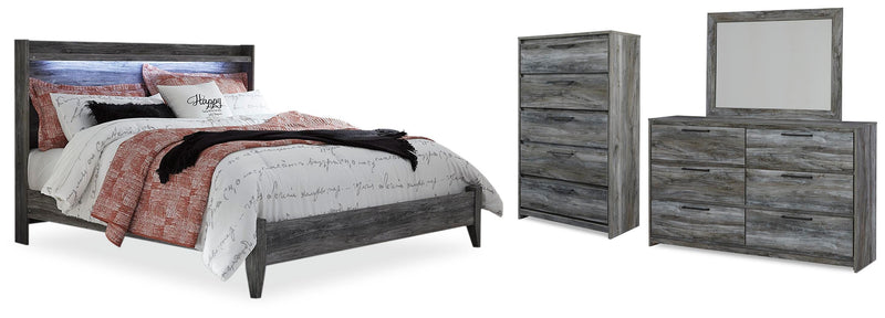 Baystorm Gray King Panel Bed, Dresser, Mirror and Chest - B221B52