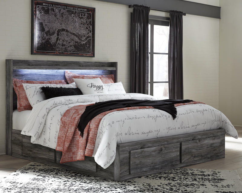 Baystorm Gray King Panel Bed with Storage, Dresser, Mirror and 2 Nightstands - B221B72