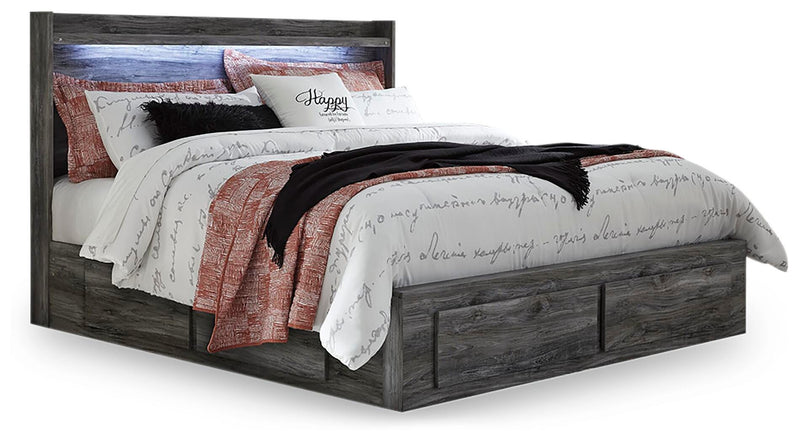 Baystorm Gray King Panel Bed with Storage, Dresser, Mirror and 2 Nightstands - B221B72