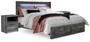 Baystorm Gray King Panel Storage Bed and 2 Nightstands - B221B55