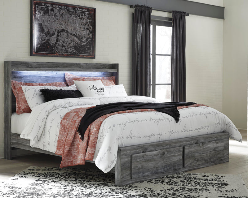 Baystorm Gray King Panel Storage Bed and 2 Nightstands - B221B55