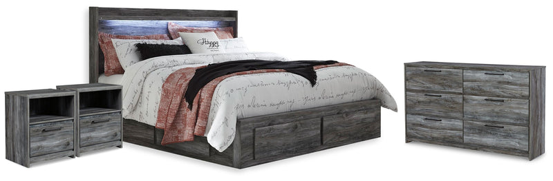Baystorm Gray King Storage Bed, Dresser and 2 Nightstands - B221B85