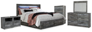 Baystorm Gray King Storage Bed, Dresser, Mirror, Chest and 2 Nightstands - B221B86