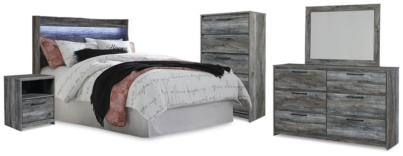 Baystorm Gray Queen Panel Headboard, Dresser, Mirror, Chest and Nightstand - B221B78