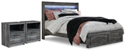 Baystorm Gray Queen Panel Storage Bed and 2 Nightstands - B221B84