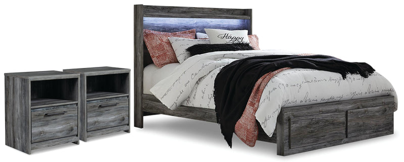 Baystorm Gray Queen Panel Storage Bed and 2 Nightstands - B221B84