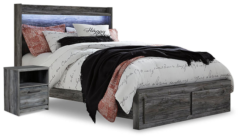 Baystorm Gray Queen Panel Storage Bed and Nightstand - B221B87