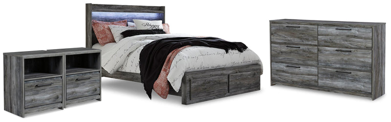 Baystorm Gray Queen Panel Storage Bed, Dresser and 2 Nightstands - B221B88