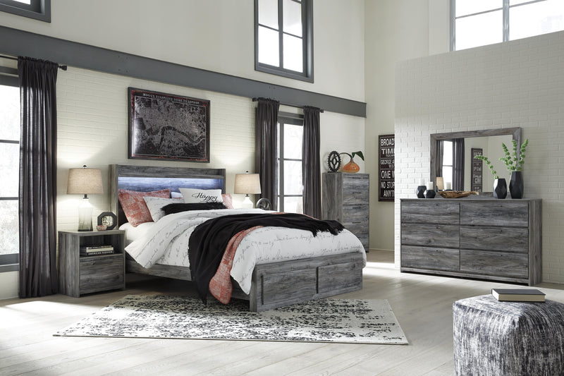 Baystorm Gray Queen Panel Storage Bed, Dresser, Mirror, Chest and 2 Nightstands - B221B57