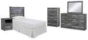 Baystorm Gray Twin Panel Headboard Bed, Dresser, Mirror and Nightstand - B221B74