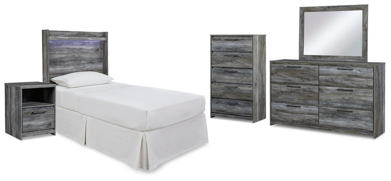 Baystorm Gray Twin Panel Headboard Bed, Dresser, Mirror and Nightstand - B221B74
