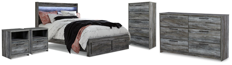 Baystorm King Panel Storage Bed, Dresser, Chest and 2 Nightstands - B221B92