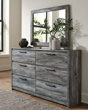 Baystorm Queen Panel Bed with Mirrored Dresser and Nightstand in Gray - PKG014143