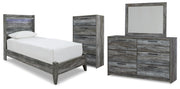 Baystorm Twin Panel Bed, Dresser, Mirror and Chest - B221B95