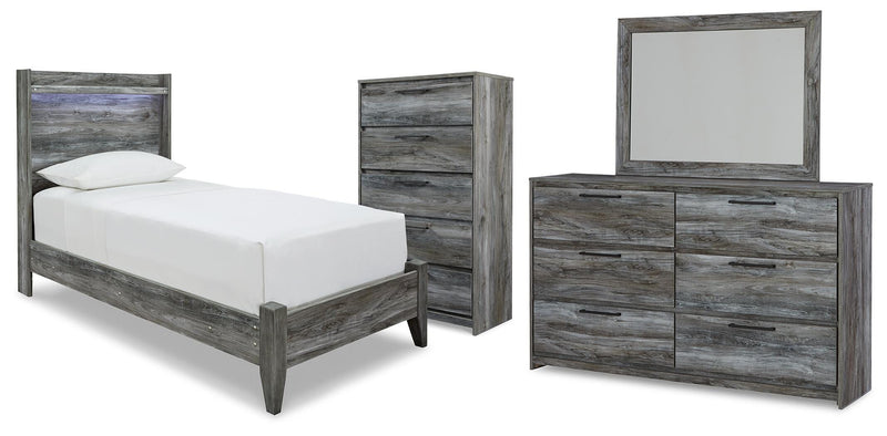 Baystorm Twin Panel Bed, Dresser, Mirror and Chest - B221B95