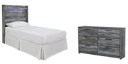 Baystorm Twin Panel Headboard Bed with Dresser in Gray - PKG003618