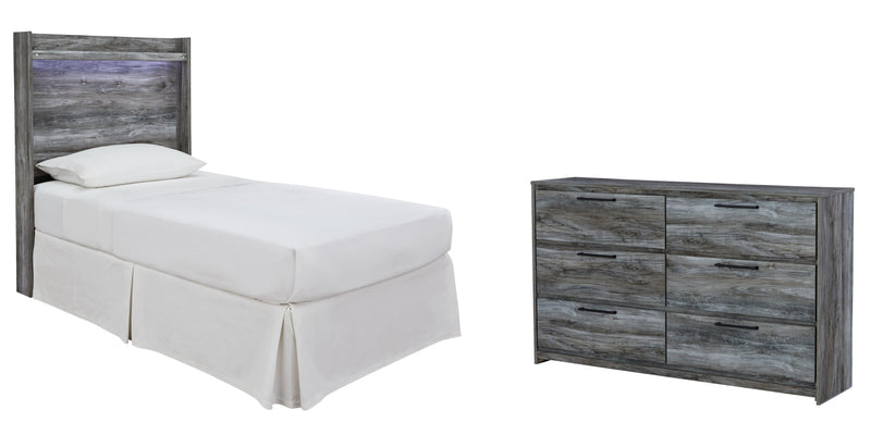 Baystorm Twin Panel Headboard Bed with Dresser in Gray - PKG003618