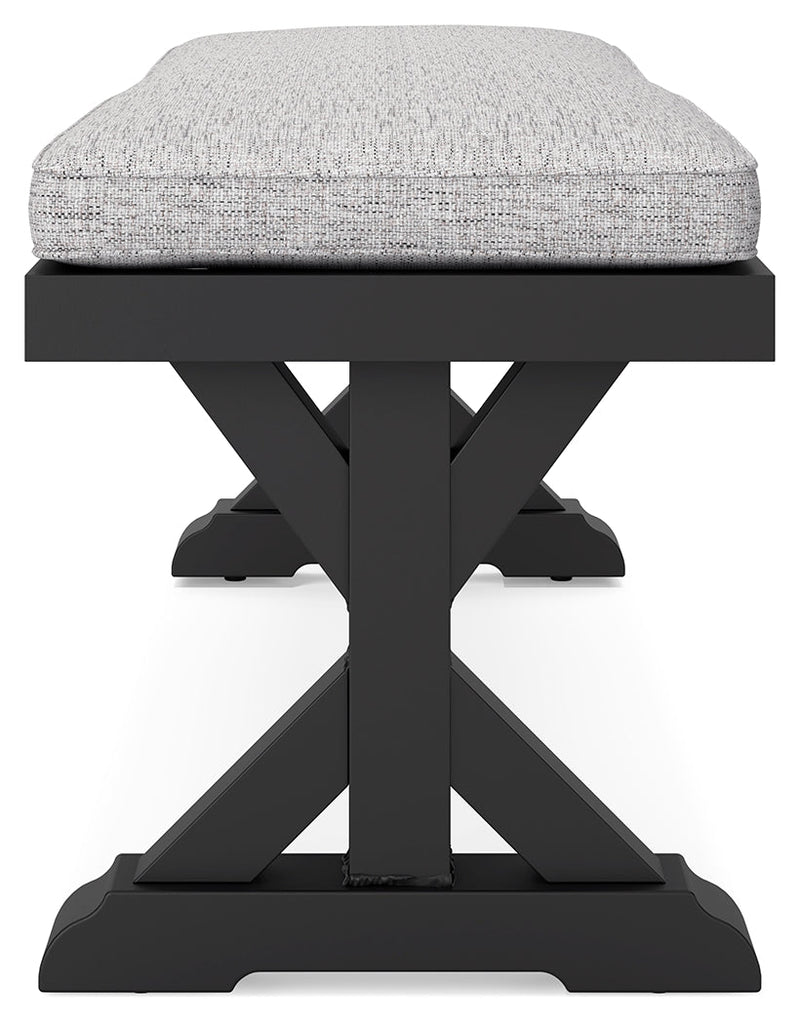 Beachcroft Black/Light Gray Outdoor Bench with Cushion - P792-600