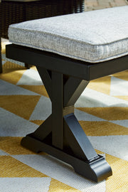 Beachcroft Black/Light Gray Outdoor Bench with Cushion - P792-600