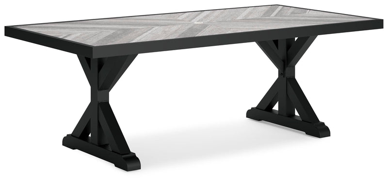 Beachcroft Outdoor Dining Table and 4 Chairs in Black/Light Gray - PKG021236