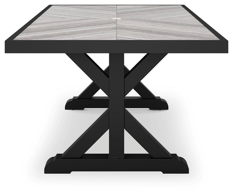 Beachcroft Outdoor Dining Table and 4 Chairs in Black/Light Gray - PKG021236