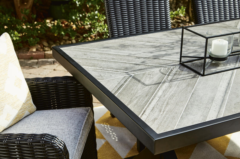 Beachcroft Outdoor Dining Table and 6 Chairs in Black/Light Gray - PKG021235