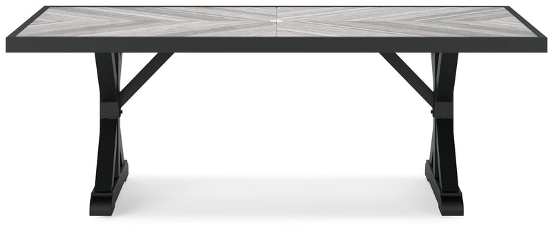 Beachcroft Outdoor Dining Table and 6 Chairs in Black/Light Gray - PKG021235