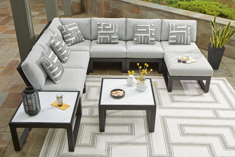 Beachloft 8-Piece Sectional with Ottoman and Coffee Table in Black/Gray - PKG021169