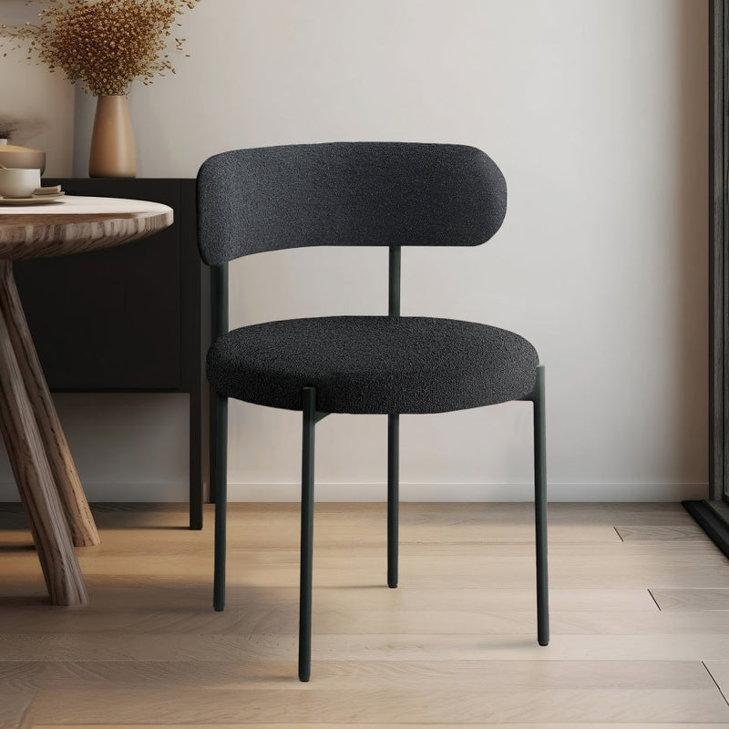 Beacon Boucle Fabric Upholstered Dining Chair in Black, Set of 2 - 880Black-C