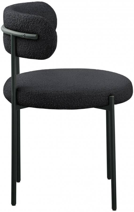 Beacon Boucle Fabric Upholstered Dining Chair in Black, Set of 2 - 880Black-C