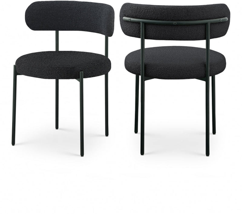 Beacon Boucle Fabric Upholstered Dining Chair in Black, Set of 2 - 880Black-C