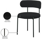 Beacon Boucle Fabric Upholstered Dining Chair in Black, Set of 2 - 880Black-C
