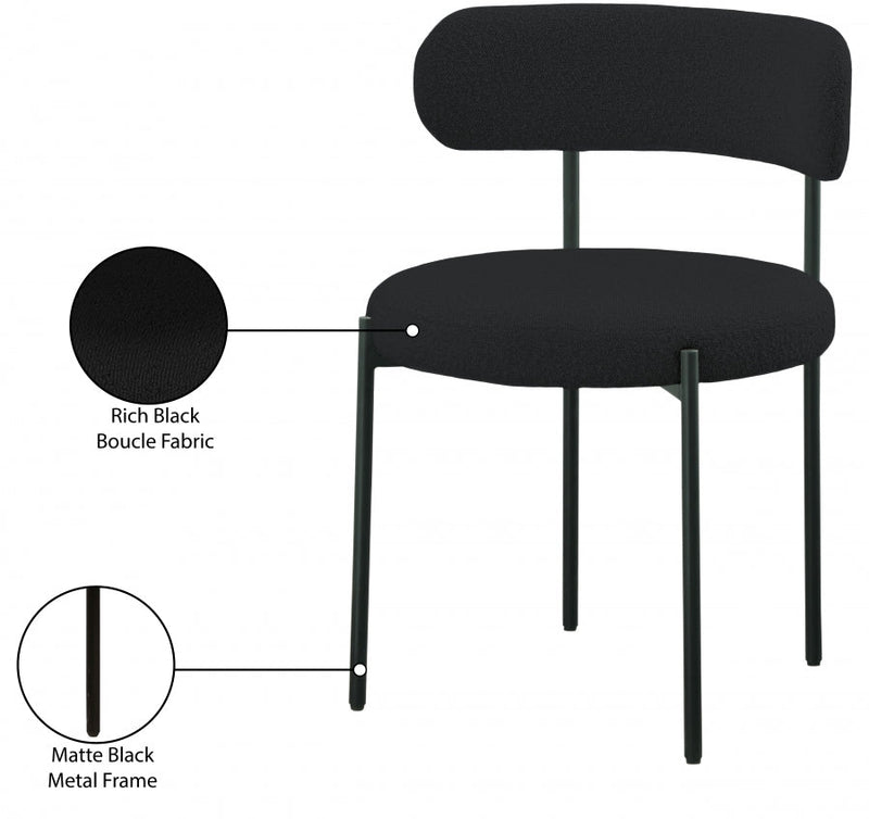 Beacon Boucle Fabric Upholstered Dining Chair in Black, Set of 2 - 880Black-C