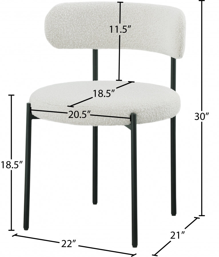 Beacon Boucle Fabric Upholstered Dining Chair in Cream, Set of 2 - 880Cream-C