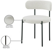 Beacon Boucle Fabric Upholstered Dining Chair in Cream, Set of 2 - 880Cream-C