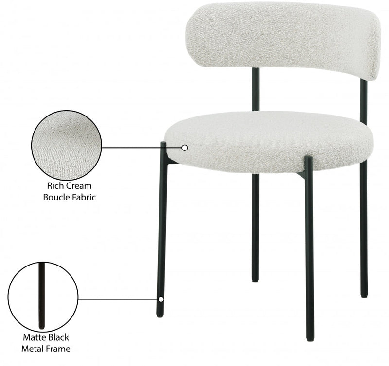 Beacon Boucle Fabric Upholstered Dining Chair in Cream, Set of 2 - 880Cream-C