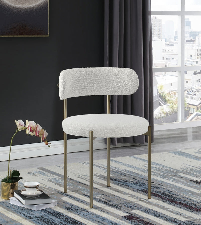 Beacon Boucle Fabric Upholstered Dining Chair in Cream, Set of 2 - 887Cream-C