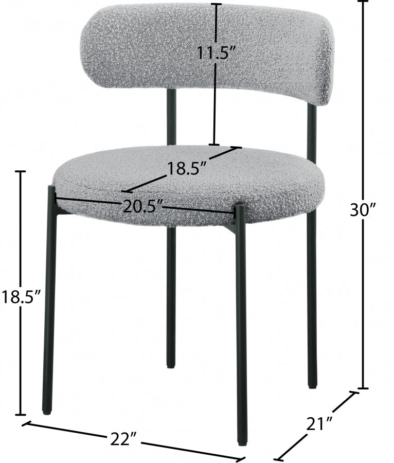 Beacon Boucle Fabric Upholstered Dining Chair in Grey, Set of 2 - 880Grey-C