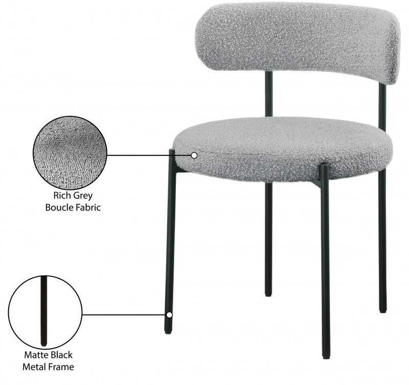 Beacon Boucle Fabric Upholstered Dining Chair in Grey, Set of 2 - 880Grey-C