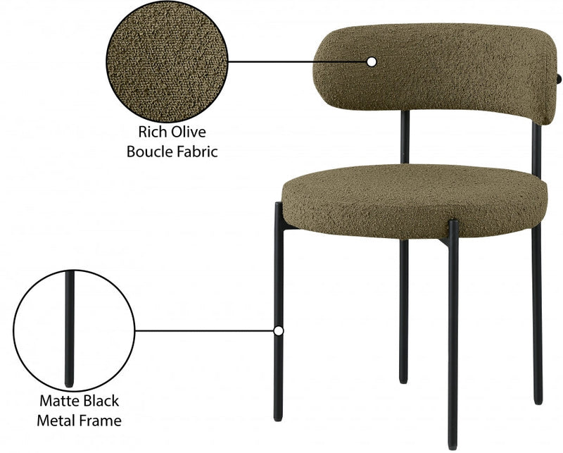 Beacon Boucle Fabric Upholstered Dining Chair in Olive, Set of 2 - 880Olive-C