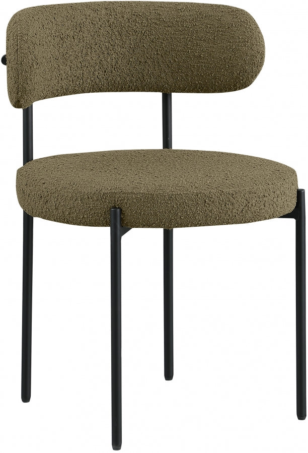 Beacon Boucle Fabric Upholstered Dining Chair in Olive, Set of 2 - 880Olive-C