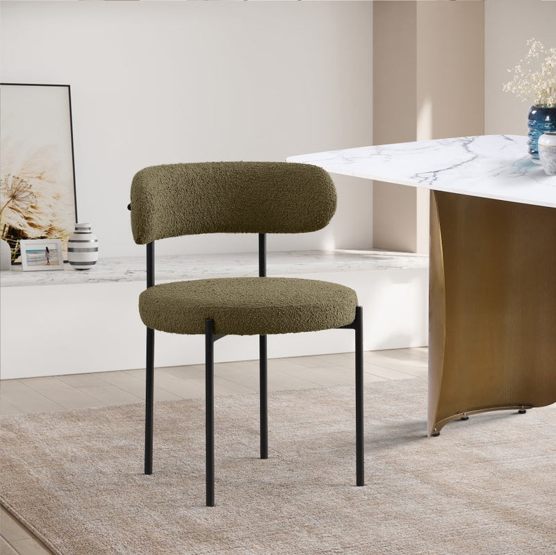 Beacon Boucle Fabric Upholstered Dining Chair in Olive, Set of 2 - 880Olive-C