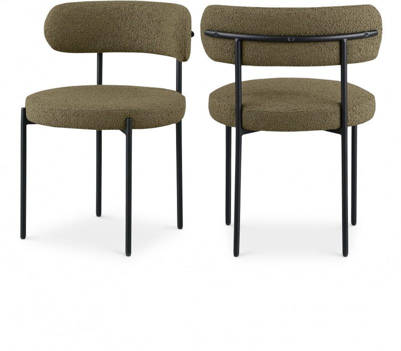 Beacon Boucle Fabric Upholstered Dining Chair in Olive, Set of 2 - 880Olive-C