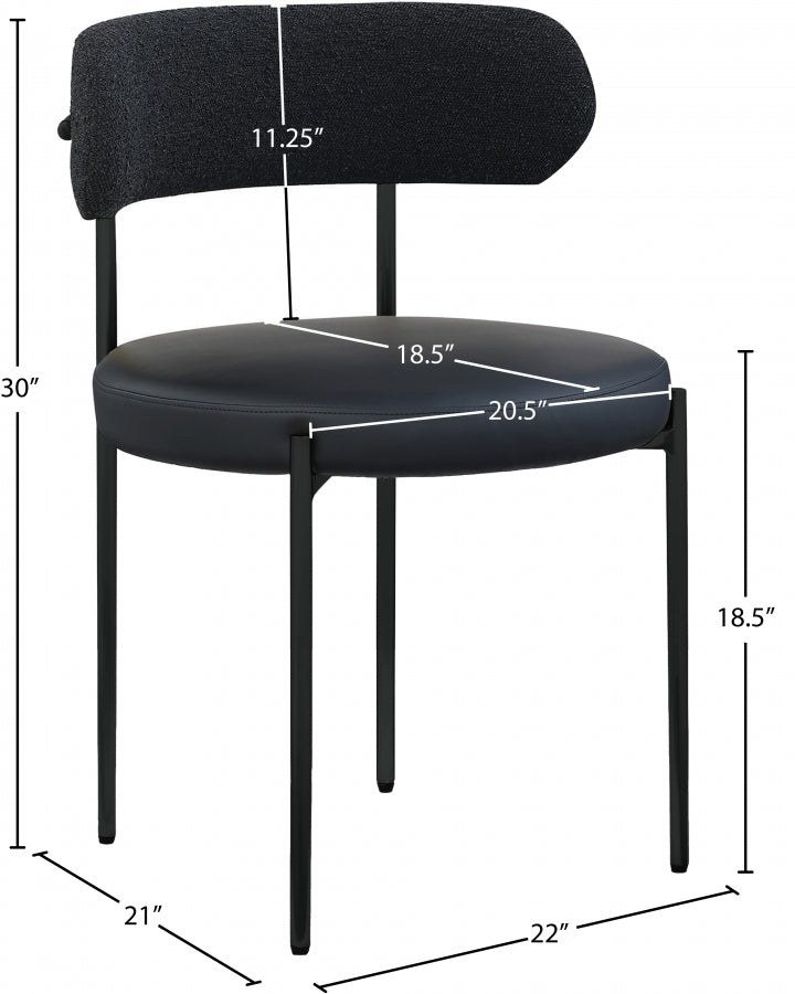 Beacon Cream Vegan Leather And Boucle Fabric Upholstered Dining Chair in Black, Set of 2 - 881Black-C