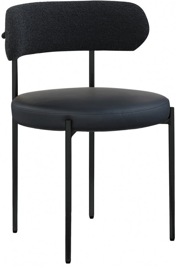 Beacon Cream Vegan Leather And Boucle Fabric Upholstered Dining Chair in Black, Set of 2 - 881Black-C